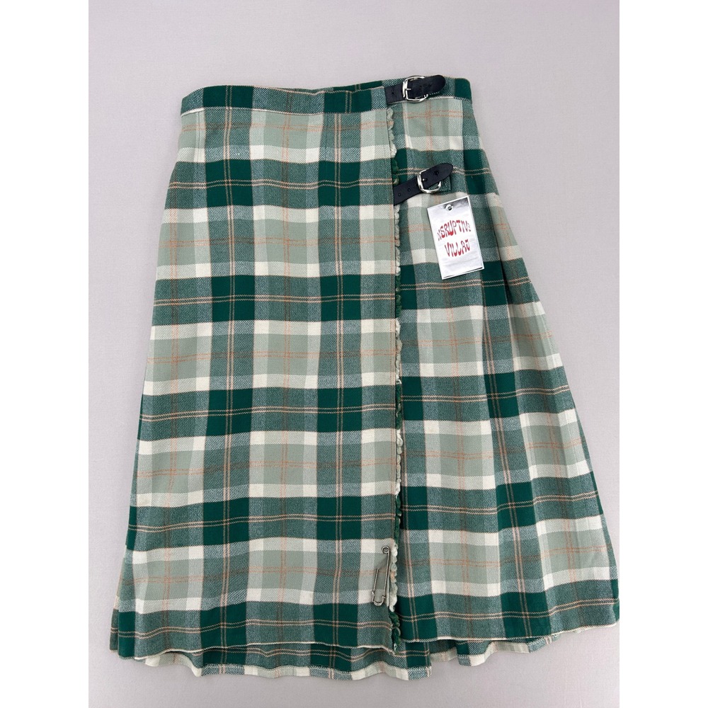 Borderglen Green Plaid Wool Blend Kilt Skirt Made in UK Buckle Wrap Midi NWT - Picture 11 of 14